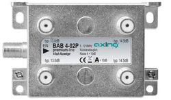 Axing BAB 4-02P kabelsplitter grijs – kabelscheider of schakelaar (kabelverdeler, 5-1218 MHz, grijs, A, 14,5 dB, F)