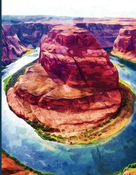 Watercolor Horseshoe bend in Grand Canyon notebook - Arizona journal - US National Park: English composition book - 110 pages - A4 - 8,5 x 11 inches - College ruled