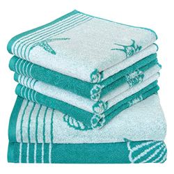 Dyckhoff 6-Piece Terry Towel Set Seashell 100% Cotton 480 g/m² Oeko-Tex Certified Soft Absorbent 2 x Bath Towels 70 x 140 cm 4 x Hand Towels 50 x 100 cm Turquoise 0764596310