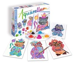 Sentosphere 3906516 Aquarellum Junior - Juego de acuarela para niños, diseño Maneki Neko, kit creativo, kit de manualidades, juego de pintura a partir de 7 años