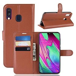 Carcasa de telefono Litchi Texture Horizontal Flip Funda de Cuero for Galaxy A40, con Billetera y Soporte y Ranuras for Tarjetas (Negro) (Color : Marrón)