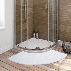 Seavish Tapis de Bain de Luxe incurvé à Poils Longs, antidérapant, en Microfibre Douce, absorbante et Lavable, pour Cabine de Douche en Quart de Cercle, 45,7 x 145,8 cm, Blanc