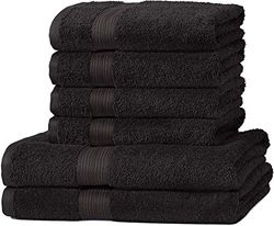 Amazon Basics Handhandduk bleksäker, 6 stycken, 2 badhanddukar och 4 handdukar, svart, 100 procent bomull 500 g/m²