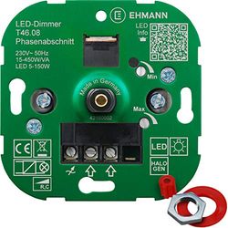 EHMANN T46.08 - Dimmer LED da incasso a incasso, 230 V, 50 Hz, potenza LED 5-150 W, 15-450 W/VA, adattatore per programma di commutazione incluso