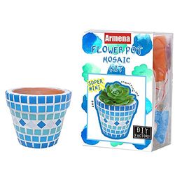 Armena - Set Creativo per Mini Vaso in Terracotta, 5 cm di Altezza e 4 cm di Acrilico, Mosaico 5 x 5 mm, Blu colorato