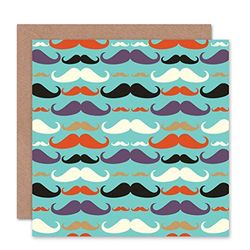 Wee Blue Coo MOUSTACHES HIPSTER PATTERN COLOURFUL SYMBOL BLANK GREETINGS BIRTHDAY CARD