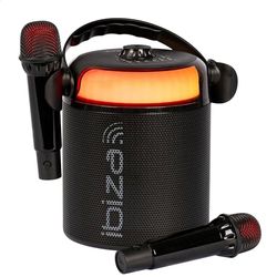 Ibiza - KARAHOME-BK - Sistema di altoparlanti KARAOKE a batteria con due microfoni wireless (alimentazione a batteria) - Bluetooth, USB, MicroSD, USB, AUX e COAX - Nero