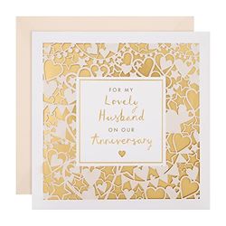 Hallmark Jubileumkaart voor echtgenoot - Ingewikkelde lasergesneden ontwerp met gouden folie achtergrond