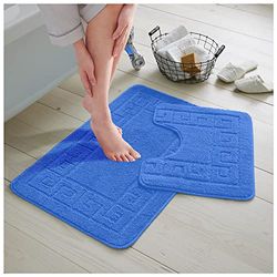 GC GAVENO CAVAILIA Bath Mat Set 2 Piece - Non Slip Bathroom Mat - Bath Rug Toilet Mat With Pedestal Set - Machine Washable Floor Mat - Blue