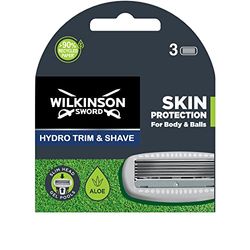 Wilkinson - Hydro Trimmer - Body &Balls - 3 recambios de cuchillas para maquinilla de afeitar eléctrica - Protección de la piel para hombres con gel de aloe vera