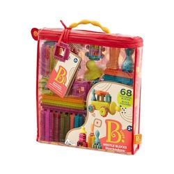 B Toys - Bloques de cerdas Stackadoos - 68 bloques de juguetes en una bolsa de almacenamiento - Sin BPA STEM juguetes bloques de construcción para niños 2 años + , color/modelo surtido