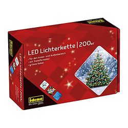 Idena 8325068 - Corrente de luzes LED com 200 LEDs coloridos, com função de temporizador de 8 horas e transformador, para uso interno e externo, como decoração para festas, Natal, casamentos