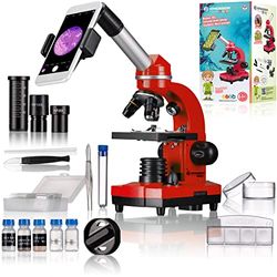 Bresser Microscópio para estudantes Biolux Sel com suporte para smartphone, acessórios ricos e sistema de zoom barlow para crianças, iniciantes e adultos, cor vermelha