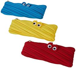 Mopec Monster Zipper Pencil Case Assortment 20x8.5 cm, Pack of 3, Multicoloured, One Size, 3