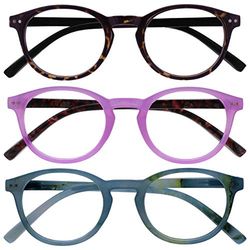 OPULIZE Zen 3 Pacco Occhiali Da Lettura Buio Marrone Rosa Turquoise Blu Piccolo Uomo Donna RRR24-24Q +3,00