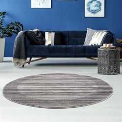 carpet city Tappeto Salotto - Motivo a righe 160 cm Rotondo Grigio mélange - Tappeto moderno a pelo corto