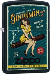 Zippo Windproof Lighter - Cigar Girl - Black Matte, Color Image - Refillable for Lifetime Use - Adjustable Flame - Gift Box - Metal Construction - Made in USA