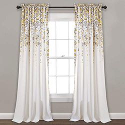 Lush Decor Par de painéis de cortina de janela com filtro de luz de flores choronas, 132,1 cm de largura x 213,3 cm de comprimento + cabeceira de 5,08 cm, amarelo e cinzento, encantadoras cortinas