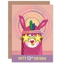 Wee Blue Coo Llama Stars Birthday 12th Greetings Card