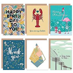 Wee Blue Coo My Lobster Floral Flamingo All Occasions Various Assorted Blank Greeting Cards With Envelopes includes Xmas Birthday Valentines Thank You Pack of 6