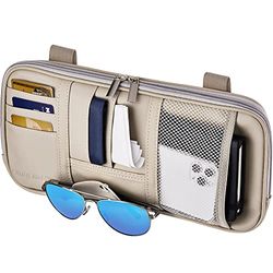 Fancy Mobility Car Sun Visor Organizer – Car, SUV & Truck Interior Accessories - Magnetic Closure for Glasses Holder and Full Length Horizontal Pockets - Allows Safe Driving, 12.2 x 6.1 in, Beige