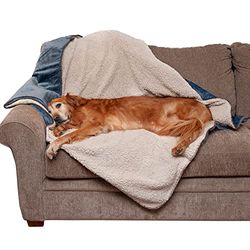 FurHaven Coperta impermeabile e autoriscaldante per cani e gatti al coperto, lavabile e riflette il calore corporeo, coperta per cani in spugna e sherpa, in denim accogliente, extra large/XL