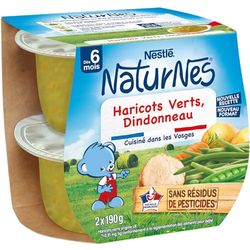 Nestlé Bébé Naturnes Petits Pots Haricots verts Dindonneau - dès 6 mois - 4x90g
