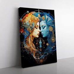 Gemini Zodiac Contemporary Art No.2 Canvas Print for Living Room Bedroom Home Office Décor, Wall Art Picture Ready to Hang, 76x50 cm (30x20 Inch)