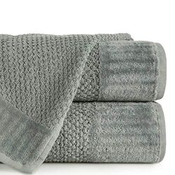 Eurofirany Hand Towel Cotton Soft Plain Terry Towelling Border Set of 3 Oeko-Tex, Steel Grey, 70 x 140 cm