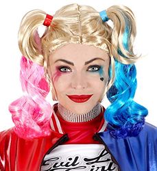 Widmann 46926 - Pruik Mean Villain, blond, met gekleurde vlechten, killerpop, Halloween, themafeest, carnaval