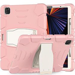 Funda para iPad Pro de 12.9 Pulgadas 2021, a Prueba de Golpes, 3 Capas de protección de Cuerpo Completo con Soporte para lápices, M Rosa