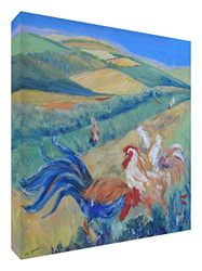 Feel Good Art Canvas heldere kleuren Abstract behoort tot de kunstenaar Val Johnson Hühner in een veld 38 x 38 x 4 cm medium