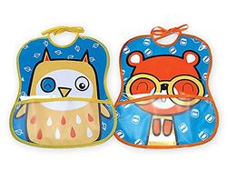 Ti Tin slabbetjes met tas, sluiting met banden, 100% vinyl, grappige designs, 25 x 30 cm, 2 stuks