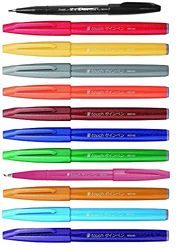 Pentel Brush Sign Pen SES15C - Brush Nib - Fibre Tip - Pack of 12 Colours