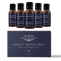 Mystic Moments | Insect Repellent Essential Oil Gift Starter Pack 5x10ml | Cedarwood Himalayan, Citronella Java, Clove Bud, Lemon Cold Pressed, Piperita Mentha | Perfect as a gift