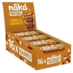 Nākd. Protein Beurre de Cacahuètes | Barres Protéinées | 7g de Protéines Végétales | 100% d'Ingrédients Naturels | Sans Sucres Ajoutés | Vegan | 16 x 45g | 720g