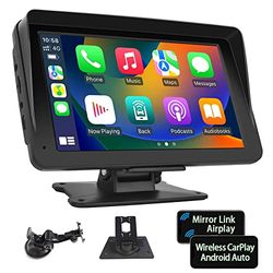 Podofo Draadloze Apple Carplay Android Auto Autoradio Draagbaar met 7 Inch HD Touchscreen Autoradio met Bluetooth, FM-transmissie, Apple Airplay, Mirror Link