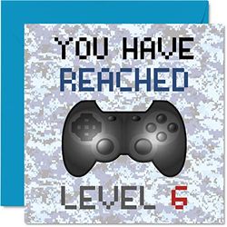 6th Gamer Birthday Card - You Have Reached Level 6 - Boys Birthday Cards, Kids Games Age 6 Six Sixth Birthday Greeting Cards, Video Game Gaming Daughter Son Nephew Grandson Granddaughter 145mm x 145mm