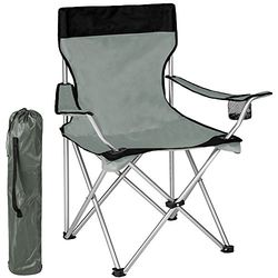 BAKAJI Sedia Pieghevole Da Campeggio Con Borsa Camping Sedia Mare Spiaggia Pesca Da Esterno In Acciaio e Poliestere Con Vano Porta Bibite e Smartphone (Grigio)