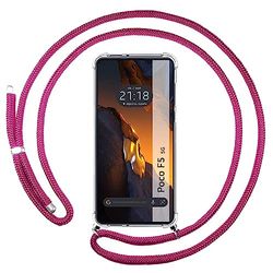 Tumundosmartphone Genomskinligt hängande fodral för Xiaomi Poco F5 5G med Cordon Rosa Fuchsia