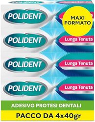 Polident Lunga Tenuta, Adesivo per Protesi Dentale, fino a 12 Ore di Tenuta Giornaliera, Gusto Menta Delicata, Pacco da 4x40 g
