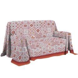 PENSIERI DELICATI Housse de canapé 180 x 290 cm, fabriquée en Italie, Drap Housse 100% Coton Pur, Motif faïence Rouge, idéale comme Drap d'ameublement, protège-canapé ou Couvre-lit d'été (1 Place)