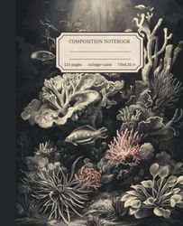 Composition Notebook College Ruled: Deep Sea Coral Vintage Aesthetic Cover Design for Students and Sea Lovers