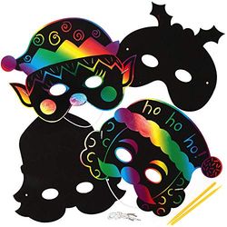 Baker Ross AX561 Máscaras De Navidad Arte De Rascar - Paquete De 8, Kit De Arte Y Manualidades De Magic Scratch Para Actividades De Navidad Para Niños