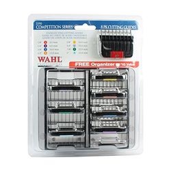 WAHL Peines de Acero Inoxidable, peines para estándar MAX 45, peines de plástico duraderos, pestañas codificadas por Colores, Juego de 8, fácil organización, peines guía de cortadora, Longitudes de