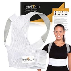 LyfeFocus S1 Premium Invisible Breathable Back Posture Corrector for Men & Women - Upper Back Support Brace & Straightener - Effective Posture Correction for Neck, Shoulder & Back Pain (White, Small)