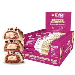 MaxiNutrition Creamy Core Protein Bar - Snack - Fat-Free, Low in Sugar - 16g Protein - Chocolate Cookie & Milk, 188 kcal per Serving, Maxi Nutrition 12 x 45g bar