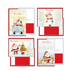 Juego de tarjetas de felicitación de Navidad, 12 tarjetas en 4 sujetos navideños, formato 12 x 18 cm, con bolsa para dinero, fabricado en cartón de alta calidad, fabricado en Italia
