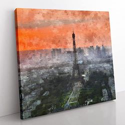 Eiffel Tower Vol.8 Painting Modern Canvas Wall Art Print Ready to Hang, Framed Picture for Living Room Bedroom Home Office Décor, 50x50 cm (20x20 Inch)