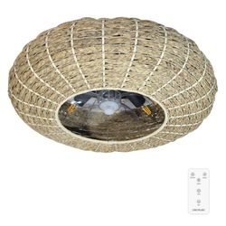 Cecotec Plafondventilator met Lichtontwerp EnergySilence LampAero 650 Natuurlijk Rotan, DC-motor 20W, LED-licht, 5 bladen van 11", afstandsbediening, 3 snelheden, timer, winter/zomermodus